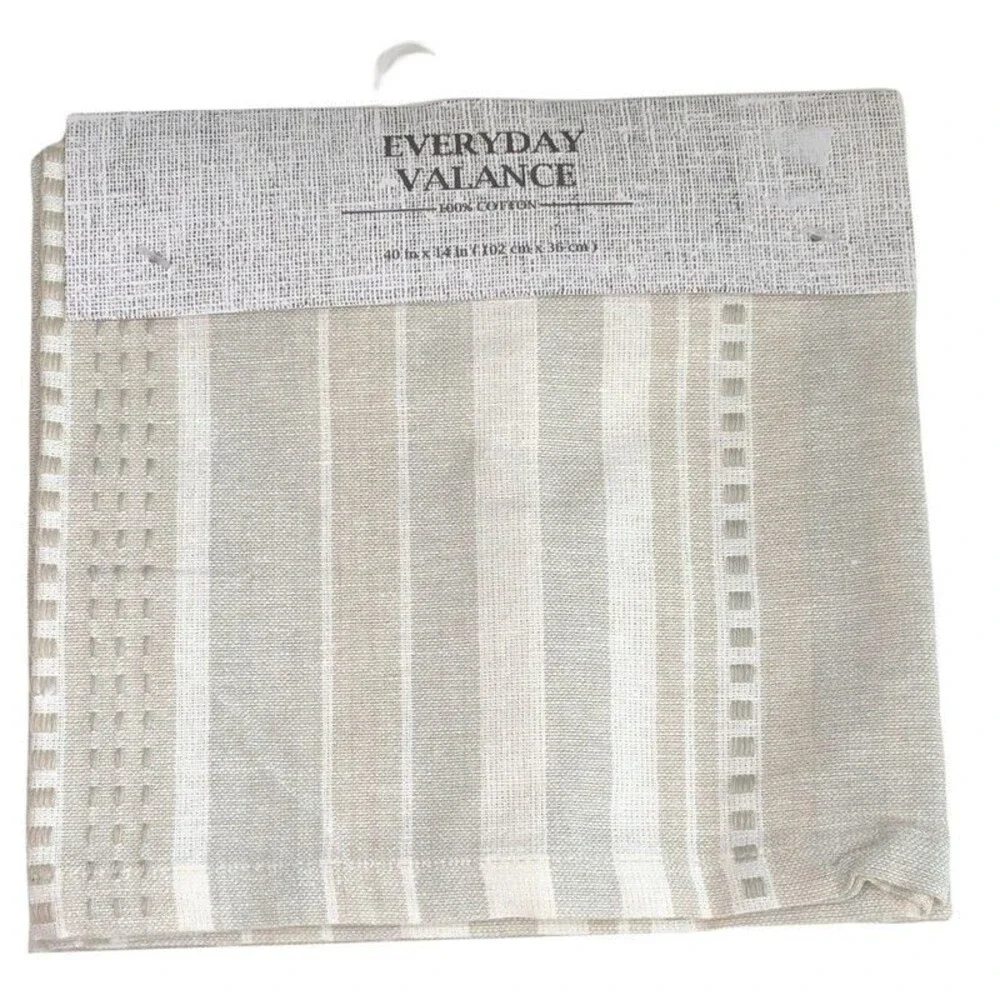 Summer Striped Valance Set Of 2 Beach Summer House Beige Taupe Ivory 40x14
